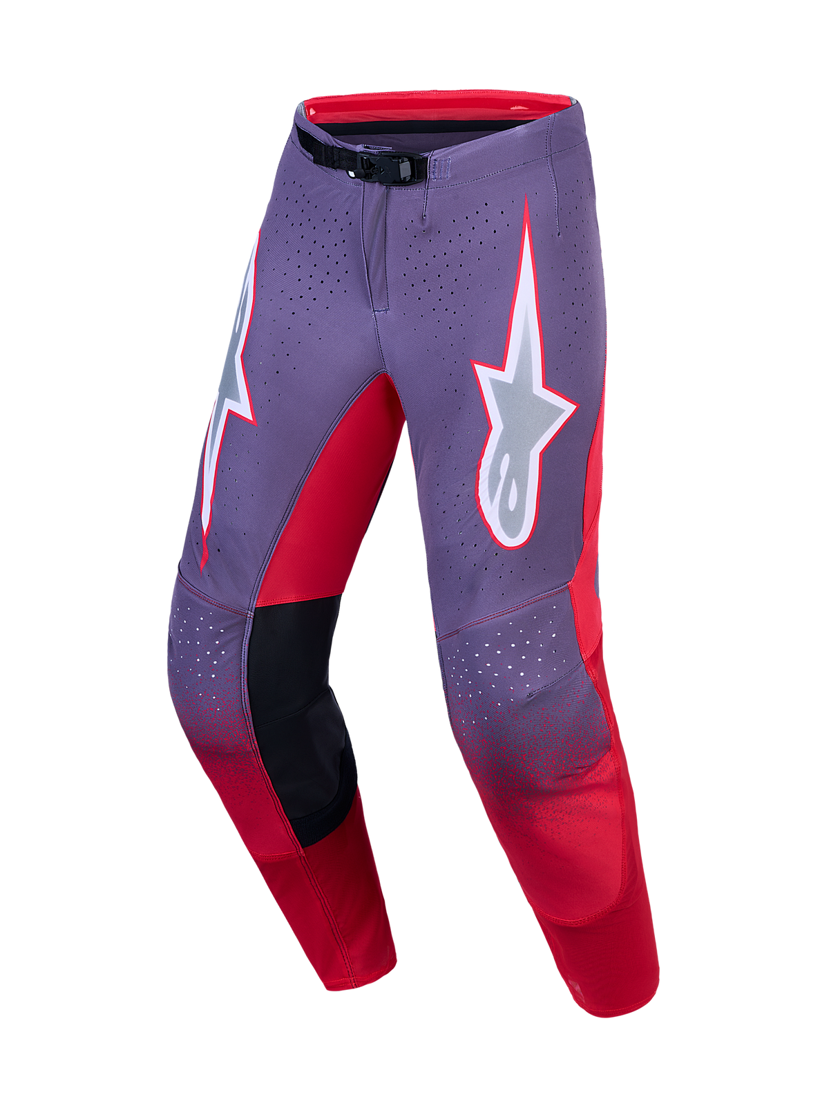 Alpinestars Supertech Hiten AFD Pants, Men's Motocross Gear, Light Lilac and Red Fluo, stretch ripstop construction.
