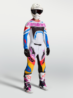 Calças Alpinestars Supertech Dyna, motocross para homem, brancas e azuis, construção rip-stop e ajuste atlético.