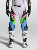 Calças Supertech Dyna 2027 Alpinestars, calças de motocross para homem, lilás claro e verde fluo, rip-stop elástico.
