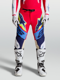 Alpinestars Calças Supertech Dyna, calças de motocross para homem, vermelhas e azuis, com painéis em couro e fecho magnético