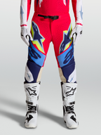 Alpinestars Calças Supertech Dyna, calças de motocross para homem, vermelhas e azuis, com painéis em couro e fecho magnético