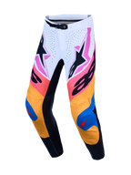 Alpinestars Calças Supertech Dyna, calças de motocross para homem, brancas, azuis e laranja, em rip-stop elástico leve.