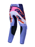 Alpinestars Supertech Dyna, calças de motocross em violeta claro e roxo escuro com detalhes rosa fluo, vista traseira.