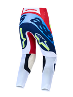 Alpinestars Supertech Dyna, calças de motocross vermelhas e azul-marinho, vista traseira com ajuste atlético.