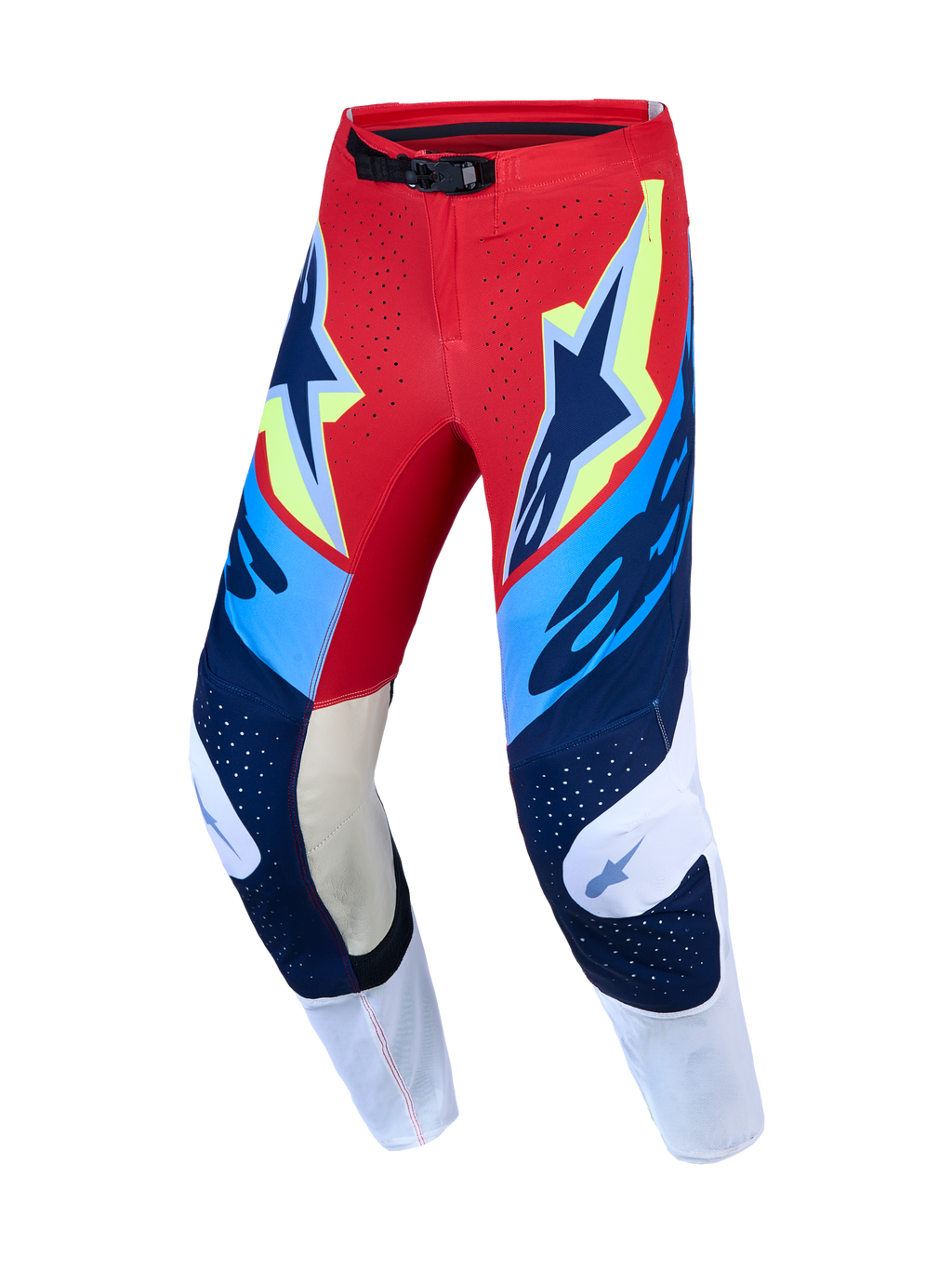 Alpinestars Supertech Dyna, calças de motocross para homem, vermelhas e azul-marinho, com painéis em pele de cabra nos joelhos