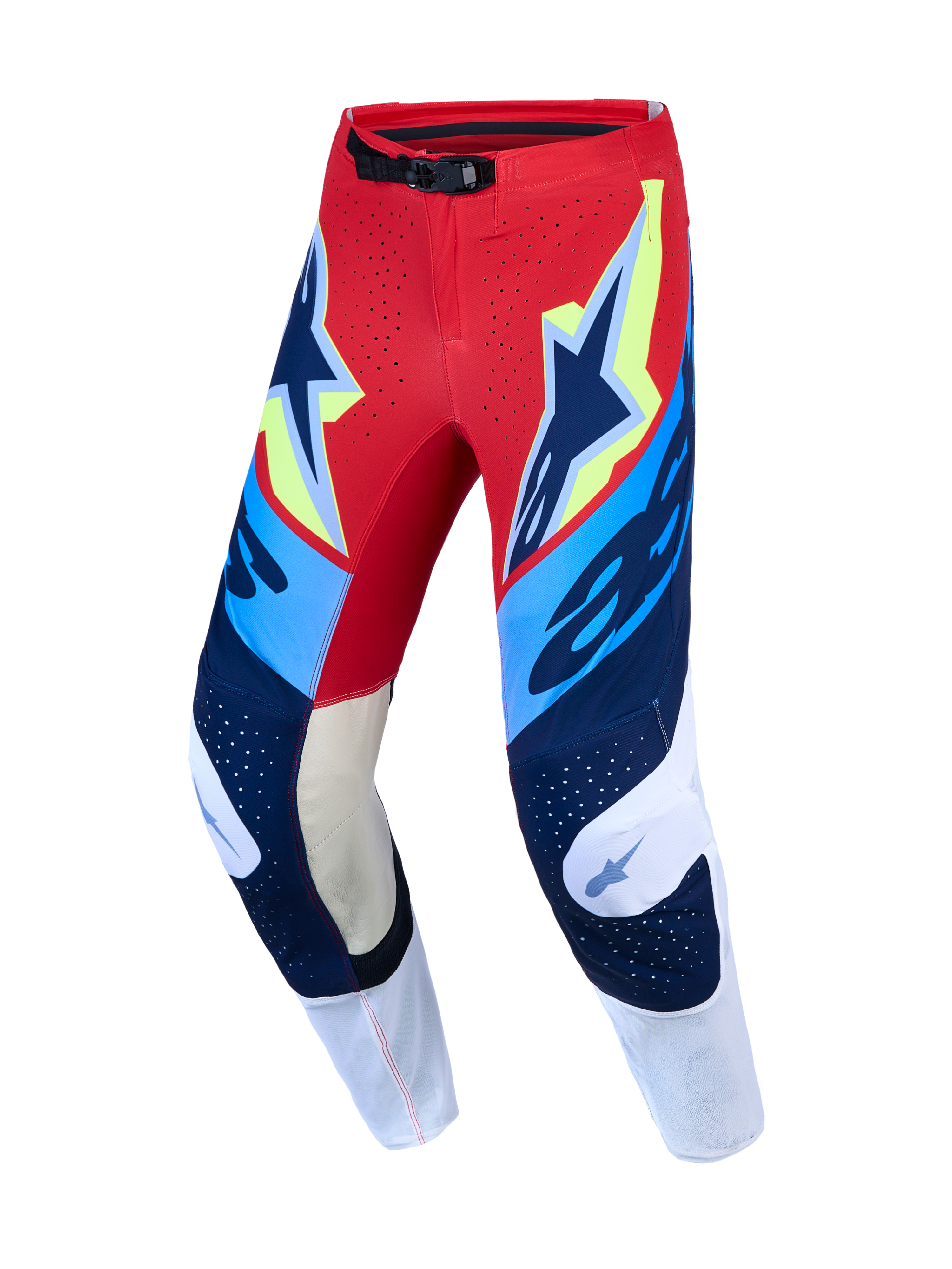Alpinestars Supertech Dyna, calças de motocross para homem, vermelhas e azul-marinho, com painéis em pele de cabra nos joelhos