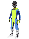 Conjunto de equipamento Alpinestars Techstar Melt 2025, equipamento completo de corrida de motocross, amarelo néon e azul, capacete preto com óculos, luvas amarelas e pretas, botas brancas e pretas, kit completo de equipamento de MX