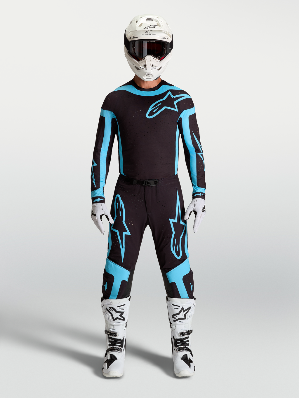 Alpinestars Calças Supertech Vesta, calças de motocross para homem, pretas e turquesa, com construção elástica leve em modelo
