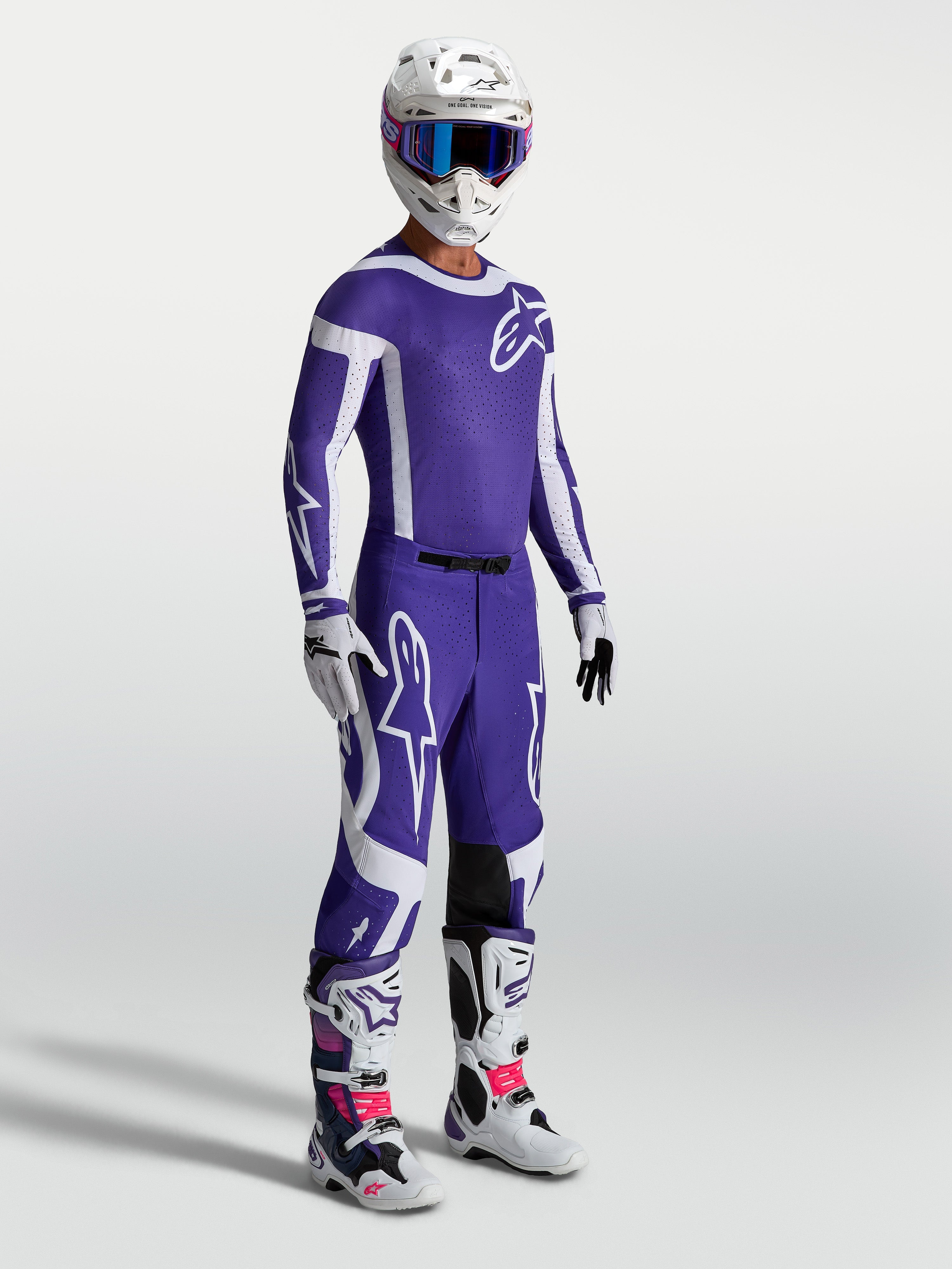 Alpinestars Supertech Vesta, calças de motocross para homem, azuis e brancas, equipamento profissional de corrida off-road.