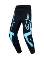 Alpinestars Supertech Vesta, calças de motocross para homem, tamanho 32, pretas e turquesa, tecido rip-stop elástico ventilado com ajuste atlético de corrida.