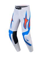 Alpinestars Supertech Vesta, calças de motocross para homem, brancas, lilás claro e vermelho cardinal, painéis perfurados.