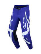 Alpinestars Supertech Vesta, calças de motocross para homem, azuis e brancas, com painéis em pele e gráficos de estrelas