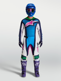 Alpinestars Techstar Maven Gear Set e Calças, equipamento de motocross para homem, azul e branco com detalhes rosa.