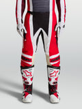 Alpinestars Techstar Maven, calças de motocross vermelhas e brancas, ajuste atlético com reforço de pele no joelho.