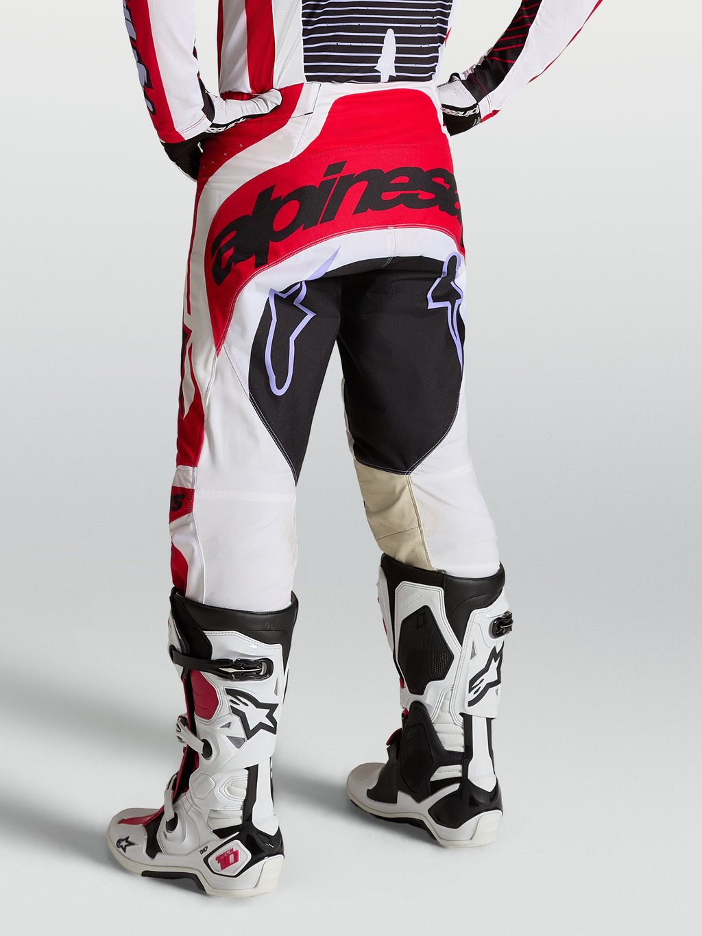 Alpinestars Techstar Maven, calças de motocross para homem, vermelhas e brancas, com assento reforçado e ajuste race atlético