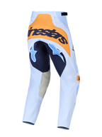 Alpinestars Calças Techstar Maven, calças de motocross para homem, azul e laranja, vista traseira com assento reforçado.