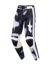 Alpinestars 2026 Racer Lahnd Pants, calças de motocross, cinzento Iron Camo e preto, com grandes logótipos de estrela brancos nas coxas, riscas laterais brancas, painéis interiores dos joelhos em pele bege e corte de performance pré-curvado.