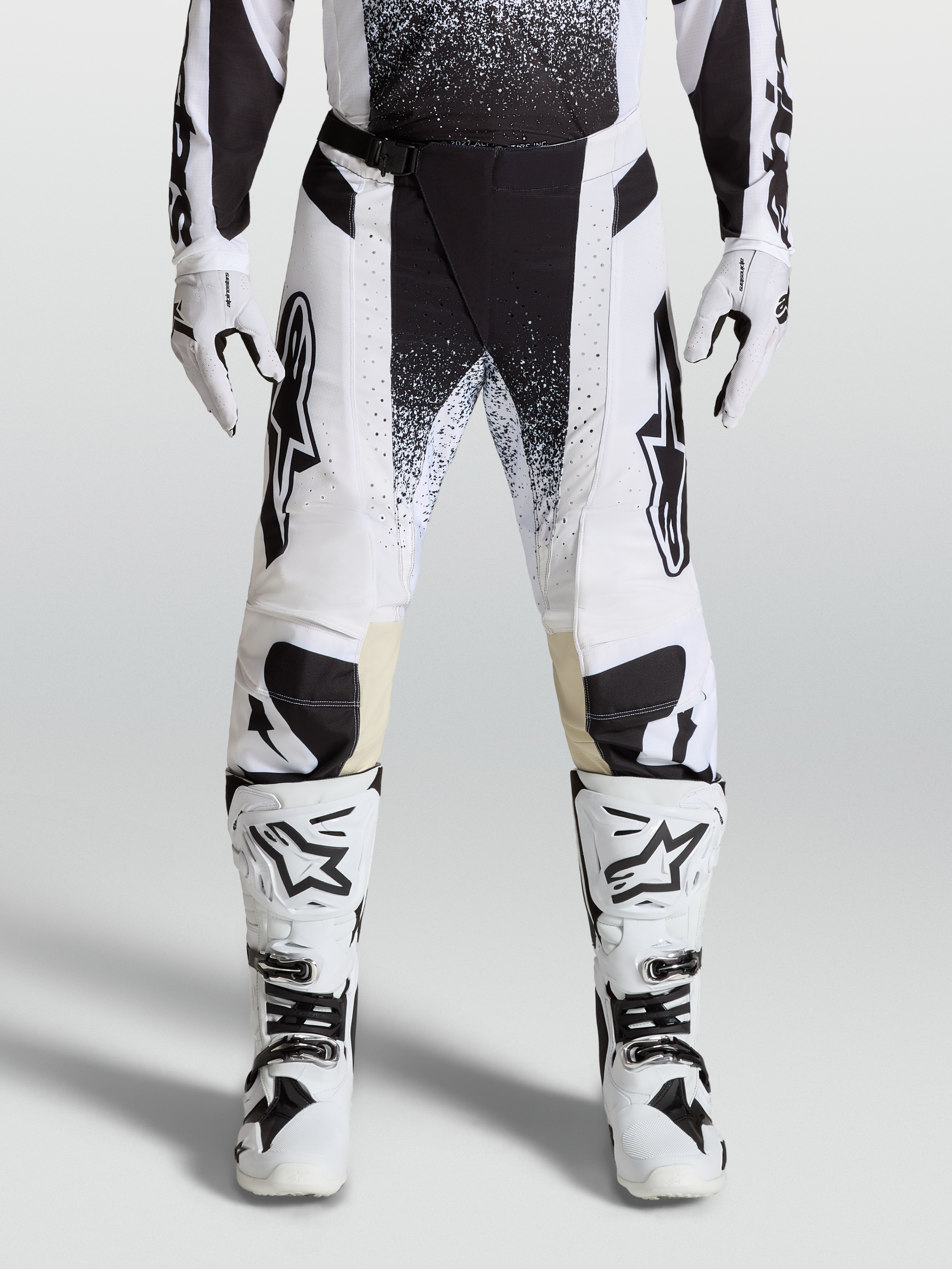 Alpinestars calças Techstar Swan 2027, calças de motocross para homem, brancas e pretas, material ripstop elástico durável.