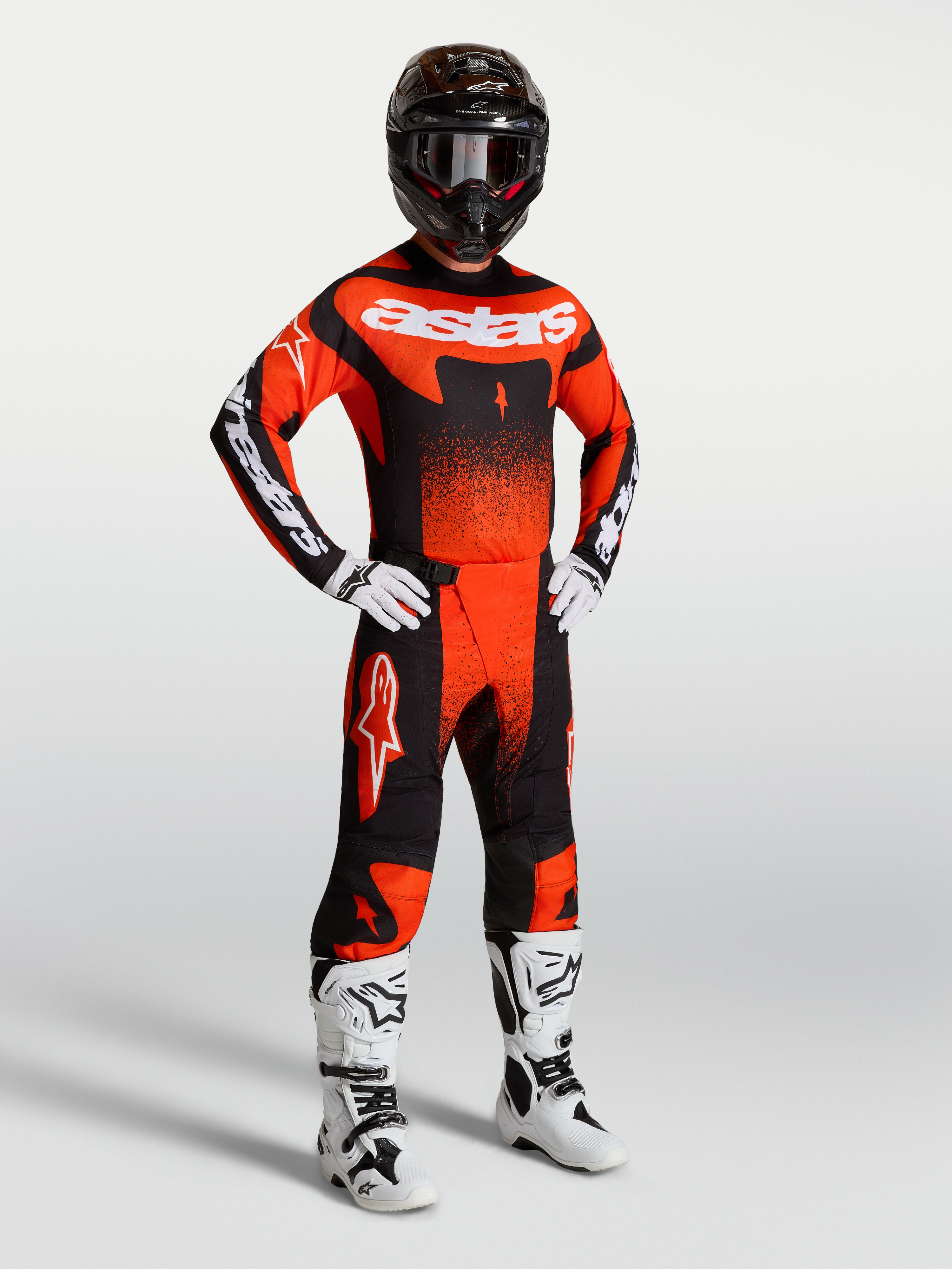 Alpinestars Techstar Swan, conjunto de motocross para homem, vermelho, preto e branco, kit de corrida de alta performance.
