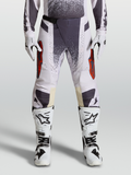 Alpinestars Techstar Swan, calças de motocross para homem, lilás claro e cinzento escuro, fivela magnética e botas brancas