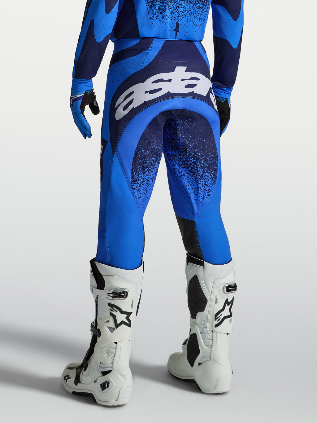 Alpinestars Calças Techstar Swan, calças de motocross para homem, azuis, com logótipo branco no assento