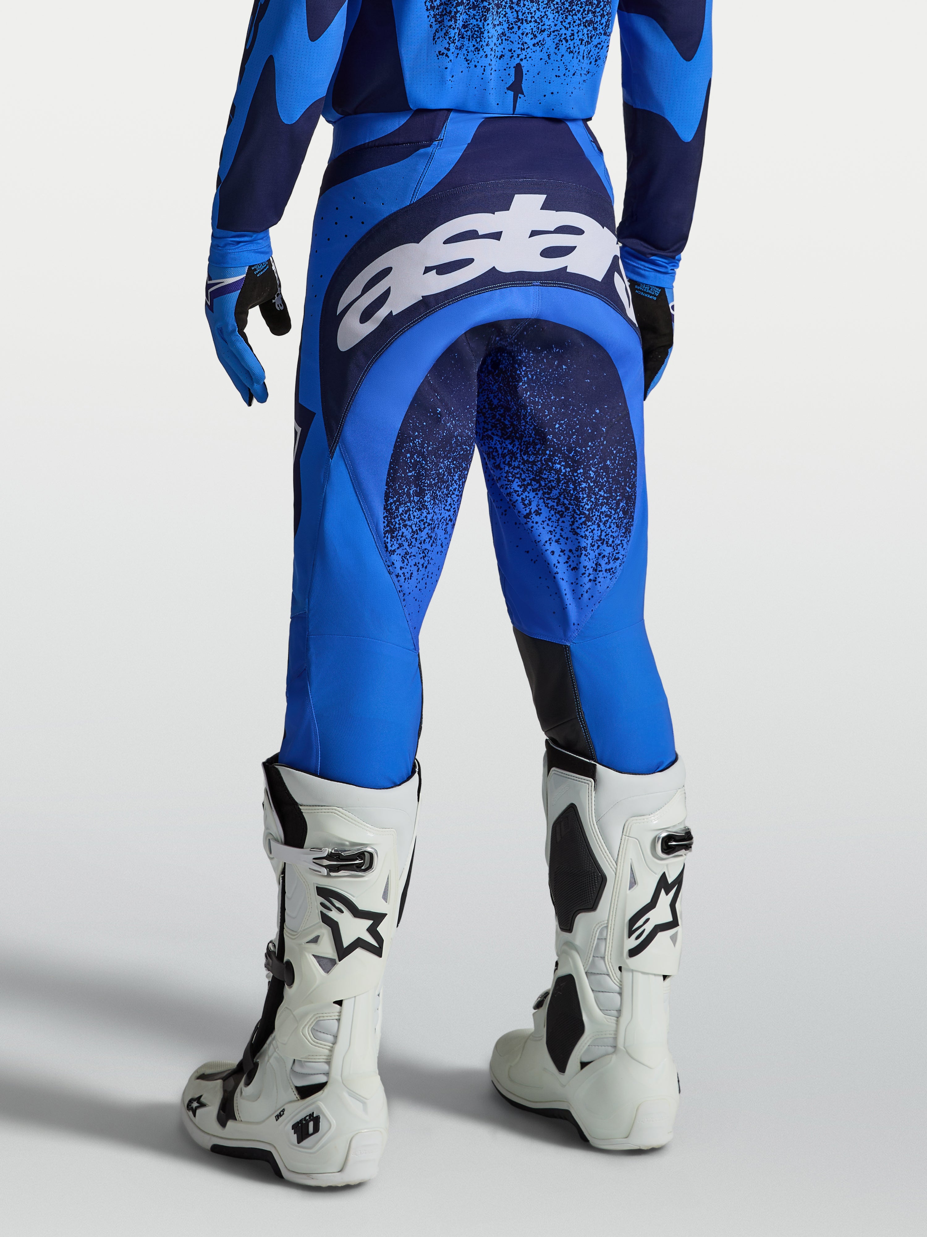 Alpinestars Calças Techstar Swan, calças de motocross para homem, azuis, com logótipo branco no assento