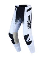 Alpinestars Calças Techstar Swan AND Techstar Swan Gear Set, calças de motocross brancas e pretas com pele nos joelhos.