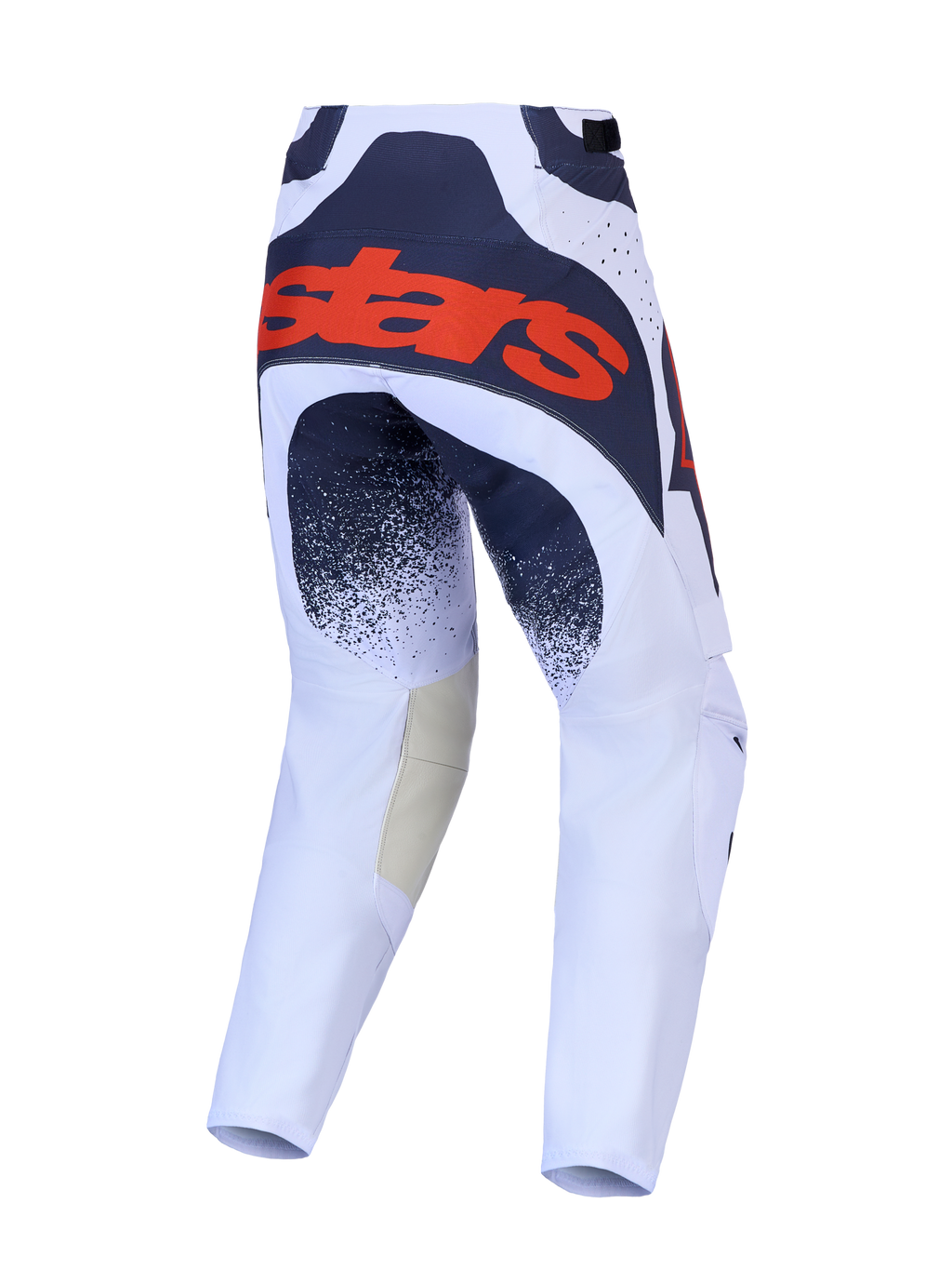 Alpinestars calças Techstar Swan de motocross, homem, vista traseira, lilás claro e cinzento escuro, logótipo vermelho fluo
