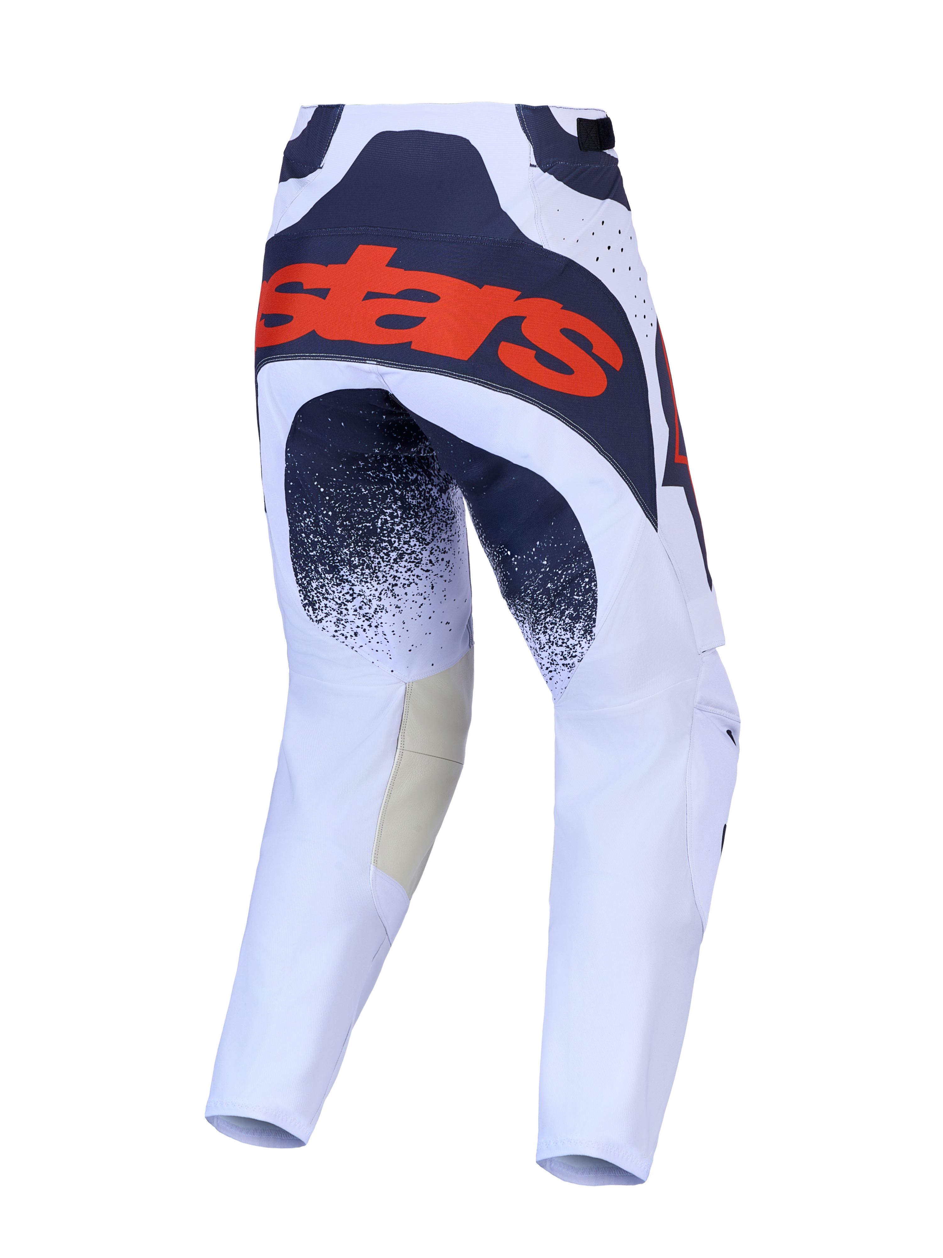 Alpinestars calças Techstar Swan de motocross, homem, vista traseira, lilás claro e cinzento escuro, logótipo vermelho fluo
