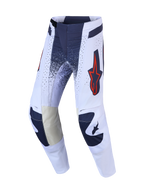Alpinestars Calças Techstar Swan, calças de motocross para homem, lilás claro e cinzento escuro com detalhes em vermelho fluo, reforços internos em couro nos joelhos, equipamento técnico de off-road