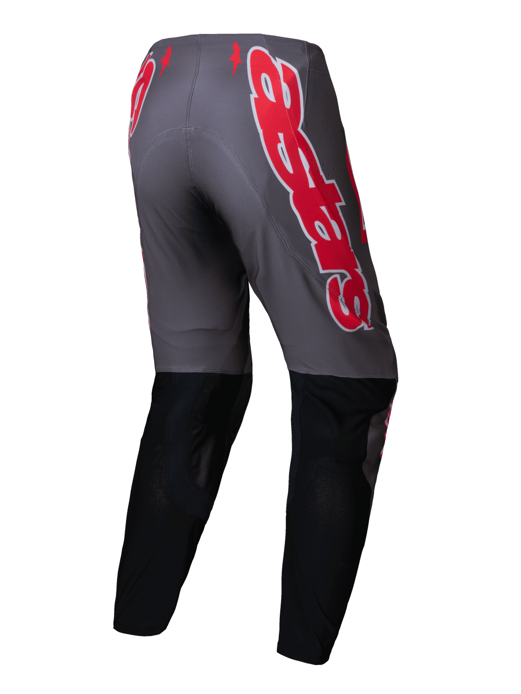 Alpinestars 2025 Supertech Lipan Pants, Motocross Off-Road Pants for Men, Smoke and Bright Red with black lower legs, featuring a lightweight stretch rip-stop construction and rear view