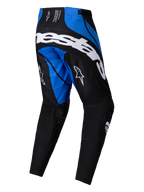 Calças Alpinestars 2025 Techstar Dreem, calças de motocross, pretas e azuis, com a marca Alpinestars em destaque a branco na parte traseira, painéis de contraste azuis na parte superior traseira e interior das pernas, logótipos A-star brancos nas coxas, design desportivo de performance para competições todo-o-terreno.