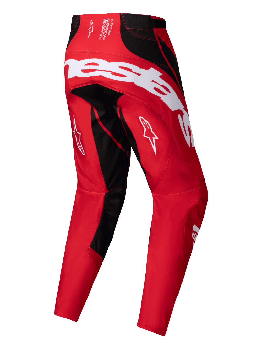 Alpinestars 2025 Techstar Dreem Pants, Men's Motocross Off-Road Pants, Bright Red and Black, rear view showing stretch ripstop construction and durable 600D polyfabric