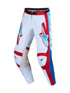 Alpinestars Racer Hunt, calças de motocross para homem, brancas e vermelhas com azul e joelhos interiores em couro