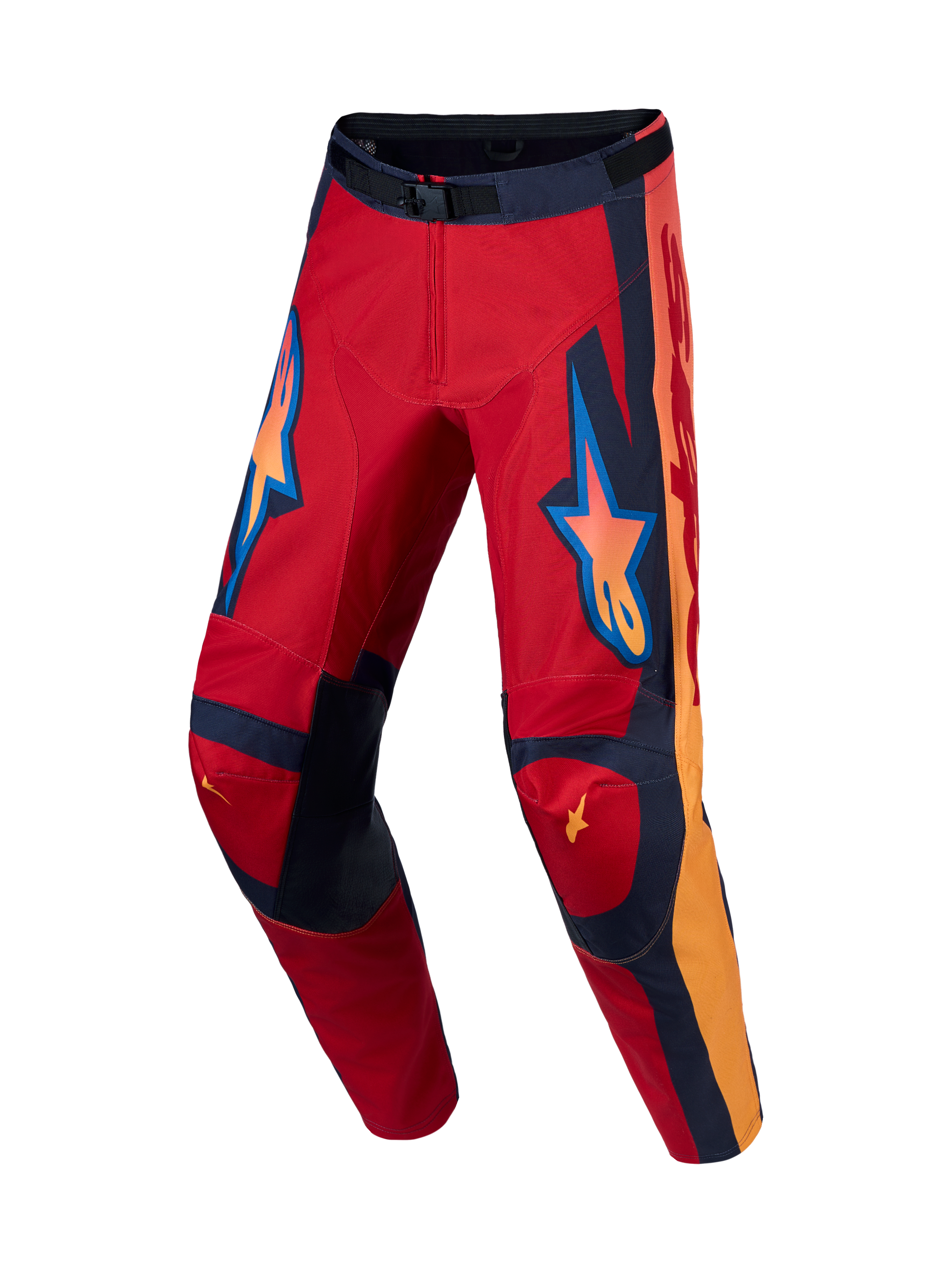 Alpinestars calças Racer Hunt, calças de motocross para homem, vermelhas e coral, com pernas pré-curvadas para off-road.