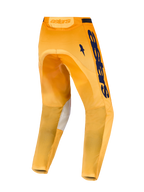 Alpinestars Racer Amber, calças de motocross laranja e azul-marinho, vista traseira, painéis em pele nos joelhos.