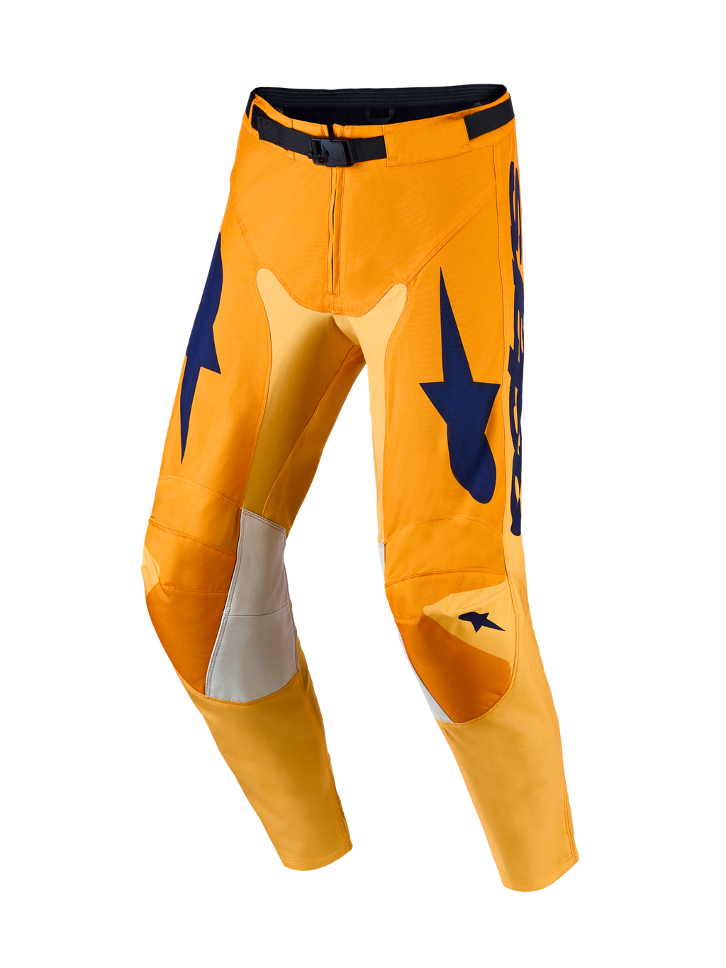 Alpinestars Calças Racer Amber e Racer Amber Gear Set, calças de motocross para homem, laranja e azul, painéis elásticos.