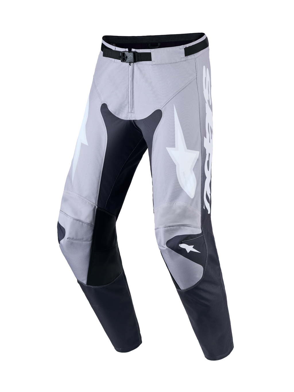 Alpinestars Racer Amber, calças de motocross para homem, cinzentas e lilás claro, com painéis de pele e polifibra 600D
