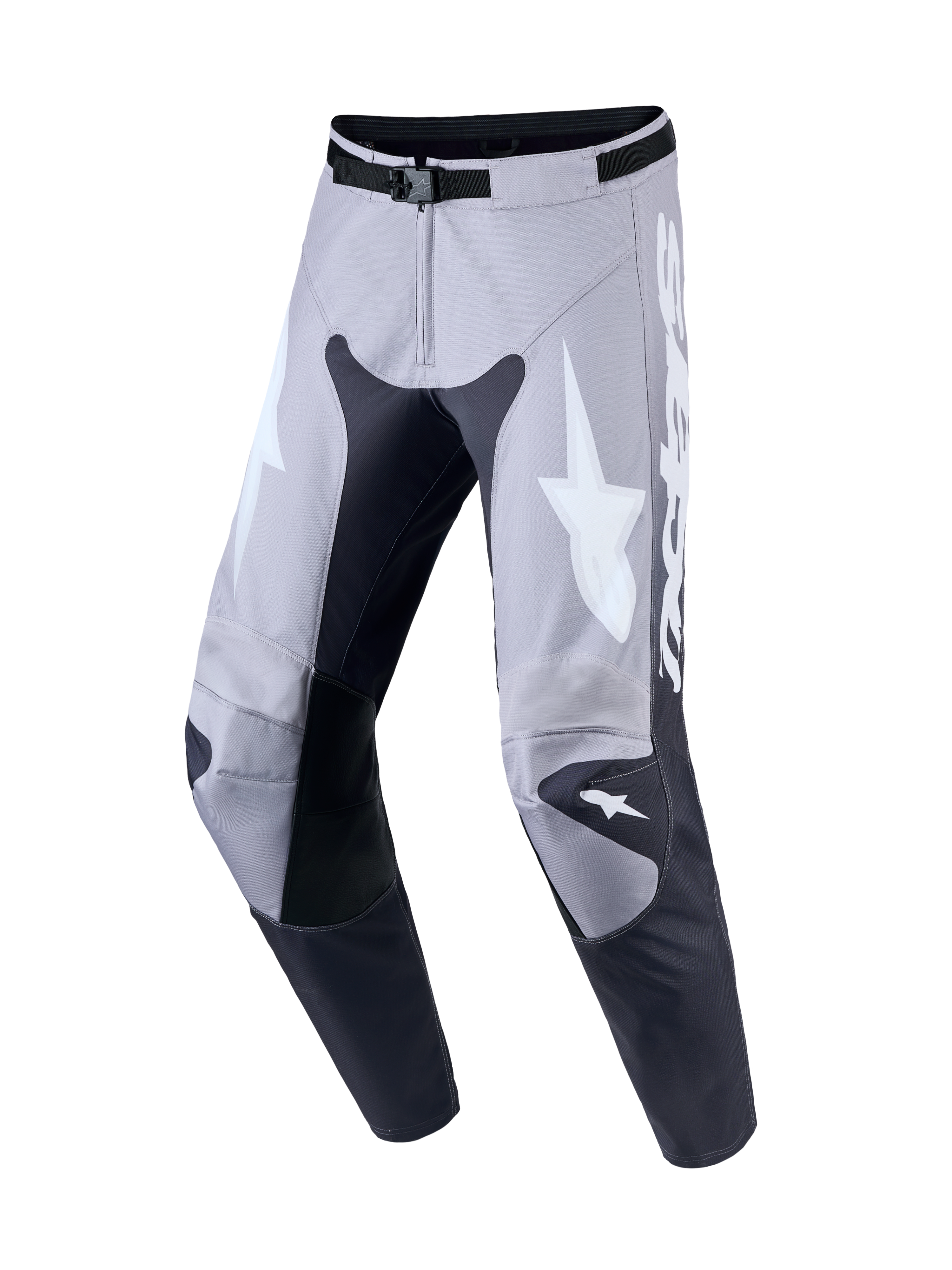 Alpinestars Racer Amber, calças de motocross para homem, cinzentas e lilás claro, com painéis de pele e polifibra 600D