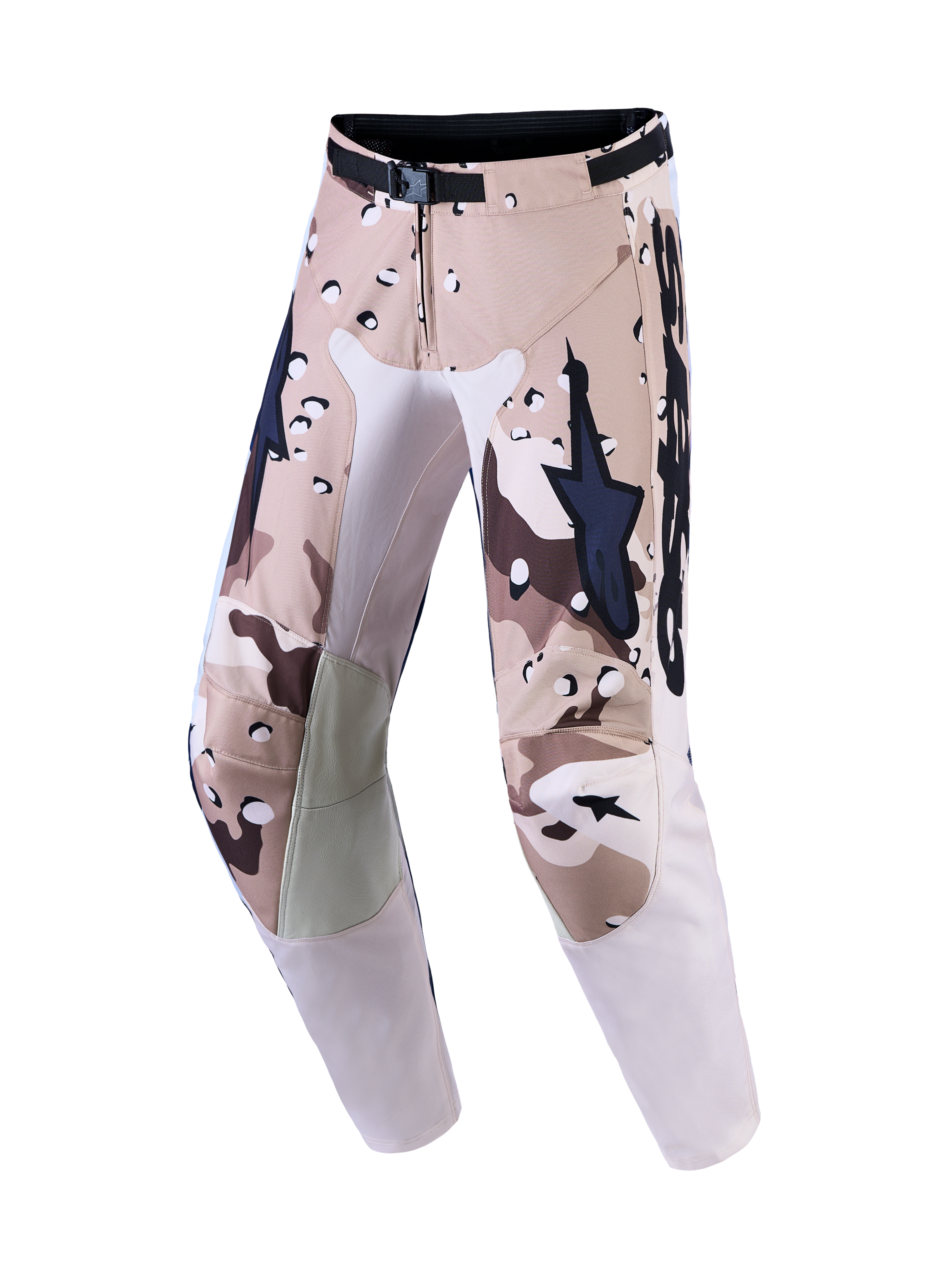 Alpinestars Racer Lone, calças de motocross para todo-o-terreno em bege e castanho, reforços de pele nos joelhos para proteção.