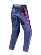 Alpinestars Racer Lone, calças de motocross para homem, cinzentas camufladas e roxas, polifibra resistente, vista traseira.