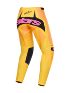 Alpinestars 2026 Techstar Nomur Pants, calças de motocross, laranja, amarelo e rosa, vista traseira com marca grande em rosa num painel de assento preto, design vibrante em degradê com detalhes pretos no interior das pernas, equipamento de competição off-road de alto desempenho
