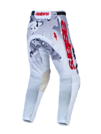 Alpinestars Racer Air Lone, calças de motocross ventiladas, cinzentas e brancas camufladas, logótipo vermelho, vista traseira