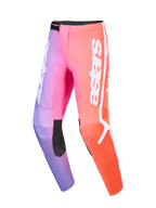 Alpinestars 2026 Fluid Apex Pants, calças de motocross, multicolor com gradiente de roxo, rosa e laranja, com logótipo astars branco e painéis internos dos joelhos reforçados em preto, design ergonómico 3D para condução todo-o-terreno