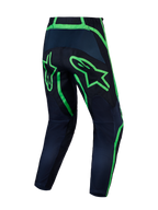 Alpinestars Calças Fluid Apex V2, calças de motocross para homem, pretas e verde fluo, vista traseira com logótipo, design de perna pré-curvada em polifabric 600D durável.