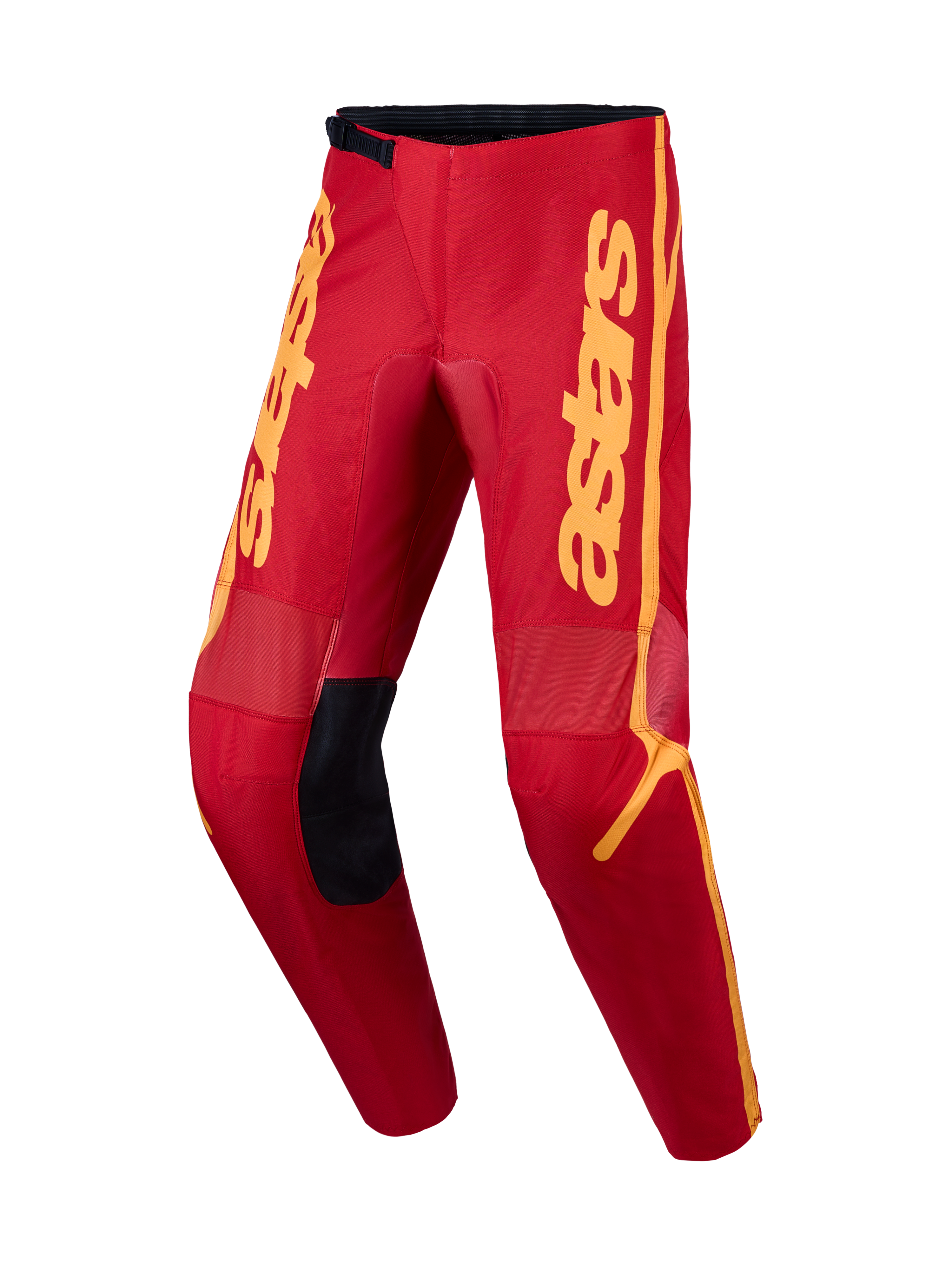 Alpinestars Calças Fluid Apex V2, calças de motocross para homem, vermelho e dourado, construção em polifabric 600D durável com painéis elásticos e corte ergonómico.
