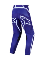 Alpinestars Fluid Apex V2, calças de motocross para homem, azuis e brancas, com logótipo Astars e pernas pré-curvadas.