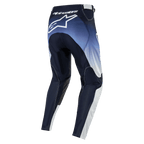 Alpinestars 2024 Racer Hoen Calças, calças de motocross, azul marinho escuro, azul claro e branco, vista traseira com logótipo Alpinestars, design ergonómico e desportivo para pilotagem off-road