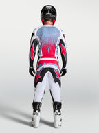 Alpinestars calças Fluid Drag, calças de motocross para homem, pretas, brancas e vermelho fluo, vista traseira, construção 3D.
