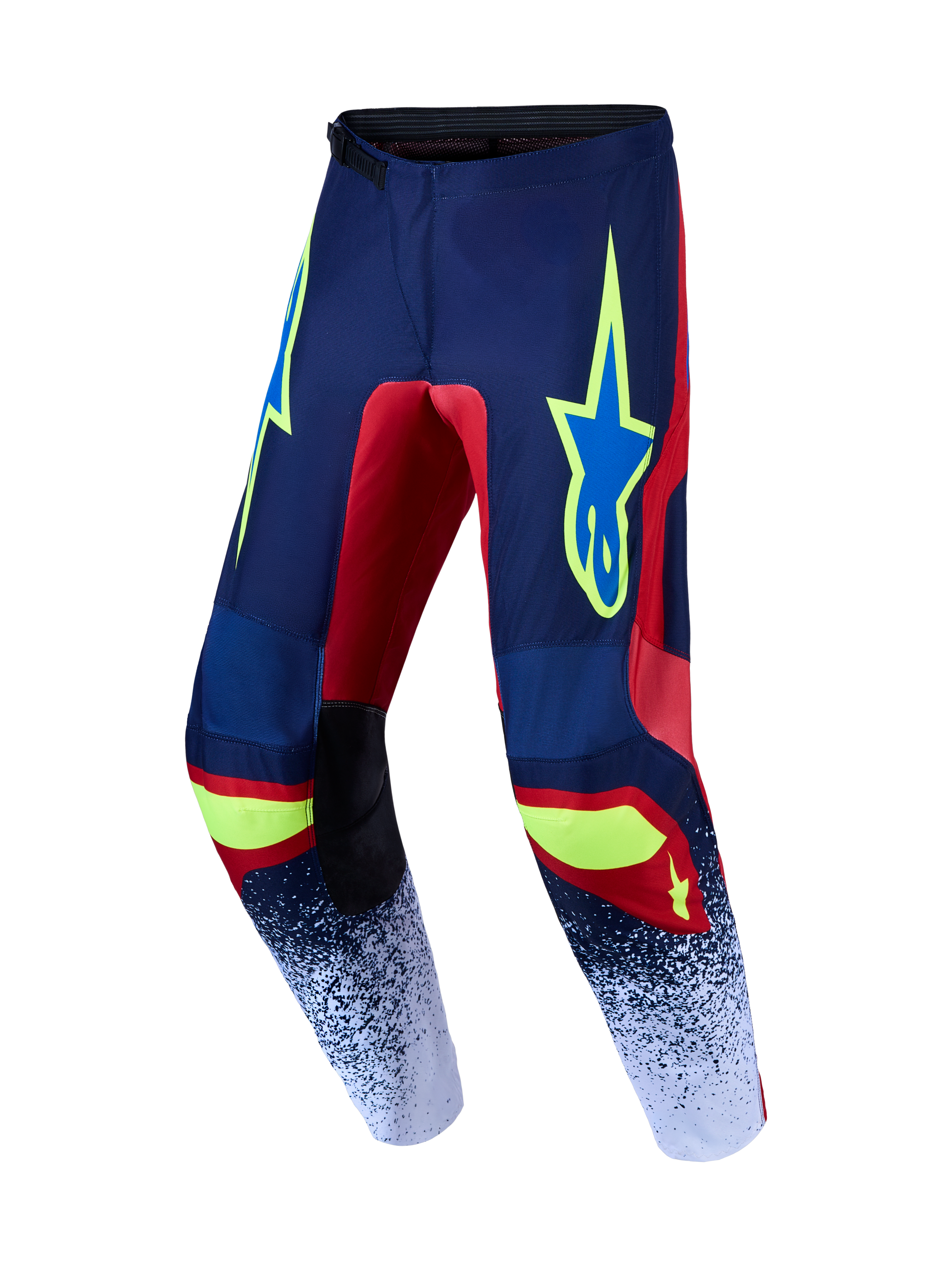 Alpinestars Calças Fluid Drag, calças de motocross para homem, azul-marinho e vermelho, construção em polifabric 600D durável, pernas pré-curvadas para conforto off-road
